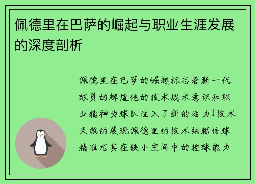 佩德里在巴萨的崛起与职业生涯发展的深度剖析